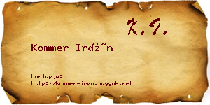 Kommer Irén névjegykártya